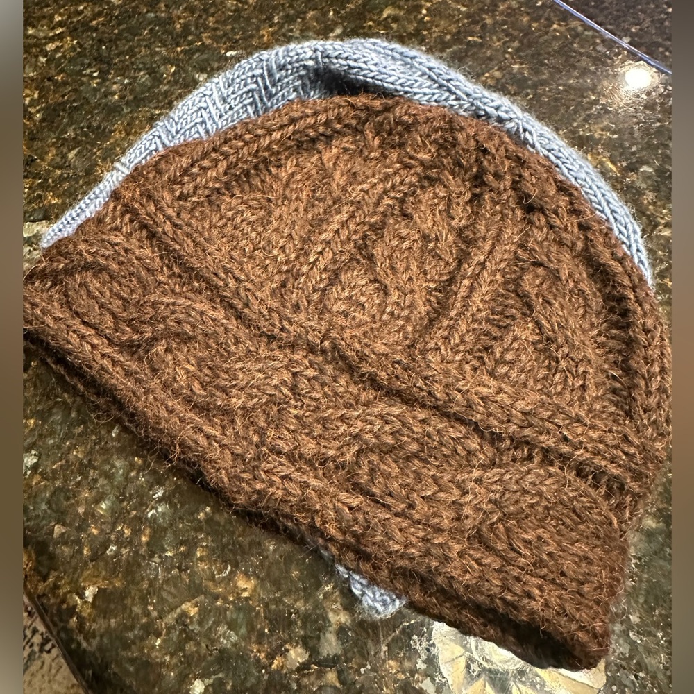 Chocolate Brown Cabled Hat - handmade out of baby alpaca yarn